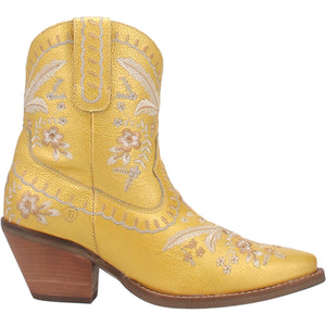 Primrose Yellow Metallic Leather Boots w/ Stitched Floral Designs~ Size 10~ SAMPLE SALE