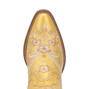 Primrose Yellow Metallic Leather Boots w/ Stitched Floral Designs~ Size 10~ SAMPLE SALE