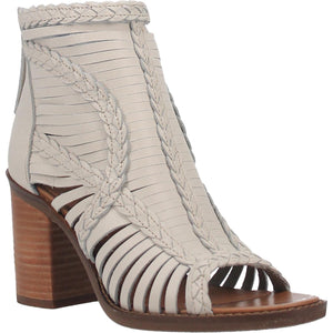 Jeezy White Braided Leather Open Toe Heels (DS)
