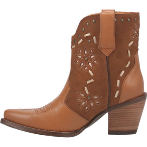 Old Town Studded Flower Camel Leather Suede Booties (DS)
