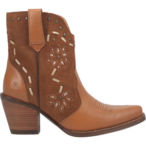 Old Town Studded Flower Camel Leather Suede Booties (DS)