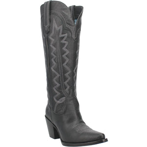 High Cotton Embroidered Black Leather Knee High Boots (DS)