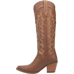High Cotton Embroidered Brown Leather Knee High Boots (DS)