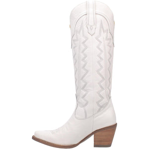 High Cotton Embroidered White Leather Knee High Boots (DS)