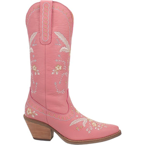 Full Bloom Pink Embroidered Flower Leather Boots (DS)