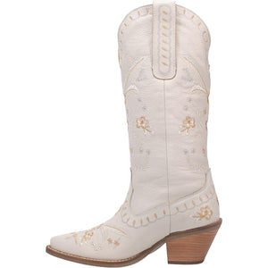 Full Bloom White Embroidered Flower Leather Boots (DS)