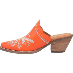 Wildflower Orange Embroidered Floral Leather Mules (DS)