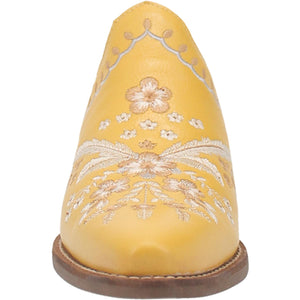 Wildflower Yellow Embroidered Floral Leather Mules (DS)