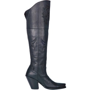 Jilted Embroidered Black Leather Over The Knee High Boots (DS)