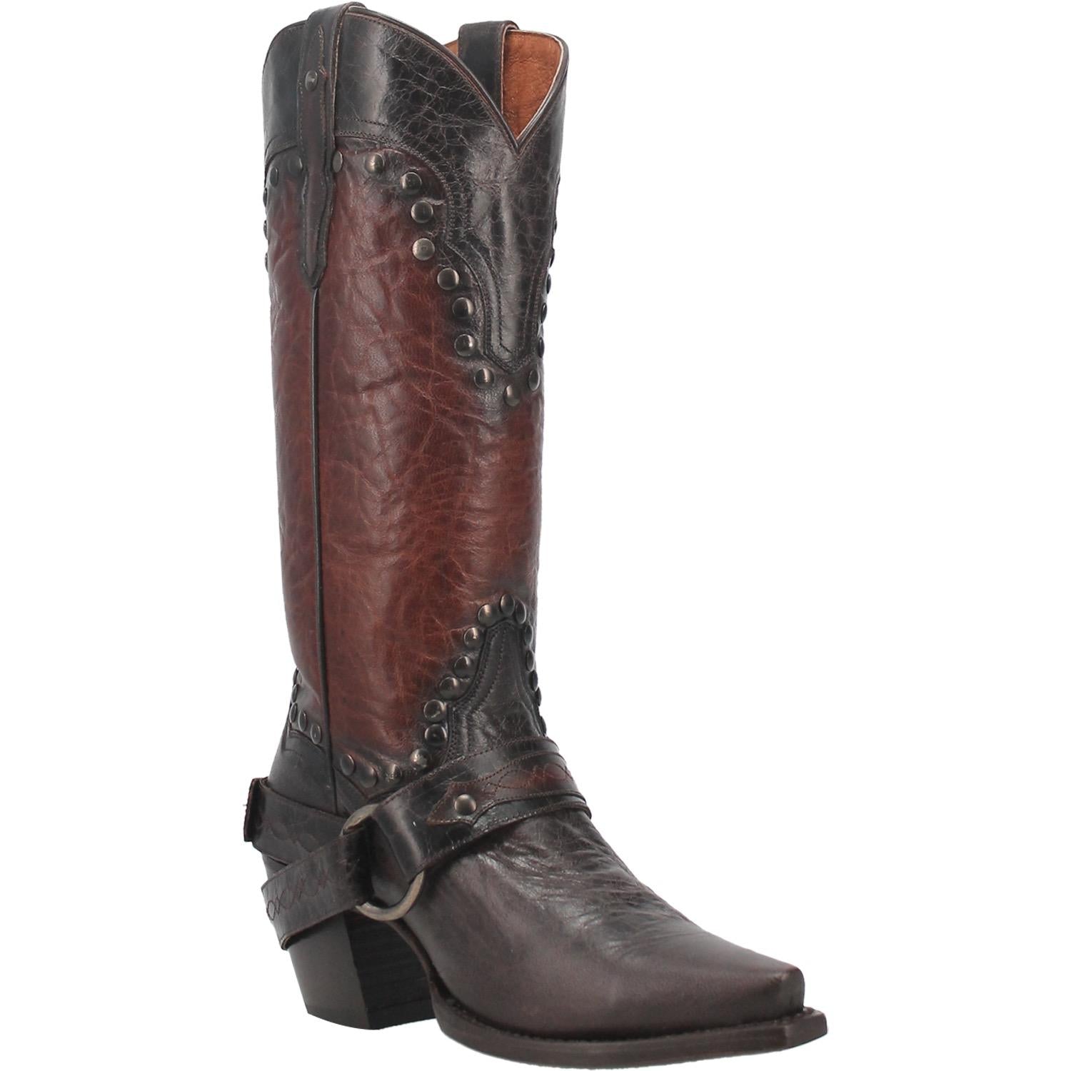 Essence Cognac Leather Silver Studded Strap Boots (DS)