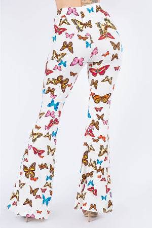 Butterfly Garden Multi Color Butterfly Print Bell Bottom Flare Pants