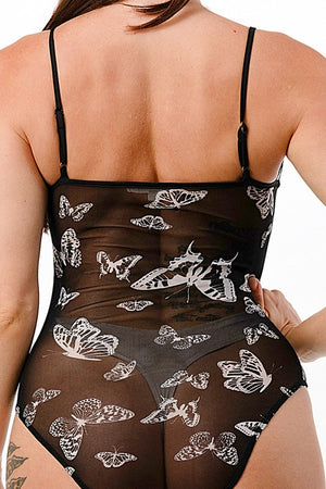 Give Me Butterflies Mesh Butterfly Print Bodysuit