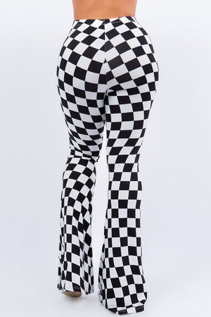 Queen's Gambit Checkered Print Bell Bottom Flare Pants