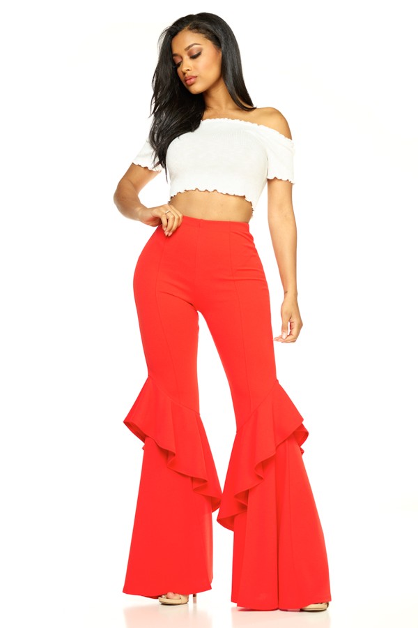 Lil Miss Round Up Red Ruffle Bell Bottoms