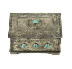 J. Alexander Rustic Stamped Silver & Turquoise 9 Stone Box Jewelry Holder ~ (made to order)