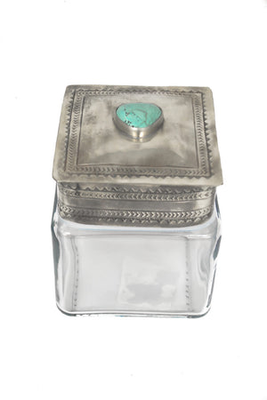 J. Alexander Stamped Silver & Turquoise Stone Glass Canisters