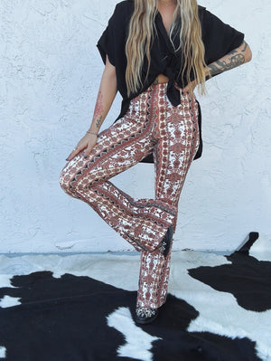 Proud Mary Baroque Floral Print Bell Bottom Flare Pants