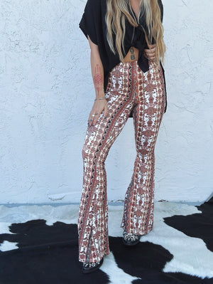 Proud Mary Baroque Floral Print Bell Bottom Flare Pants