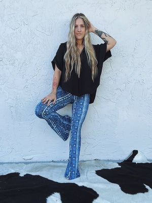 Sea Of Madness Boho Floral Print  Bell Bottom Flare Pants
