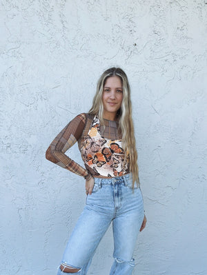 Fly High Butterfly Print Open Back Crop Top