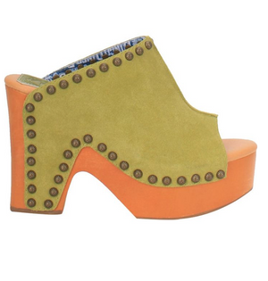 Peace & Love Suede Leather Studded Platform Clogs ~ LIME GREEN ~ SAMPLE SALE