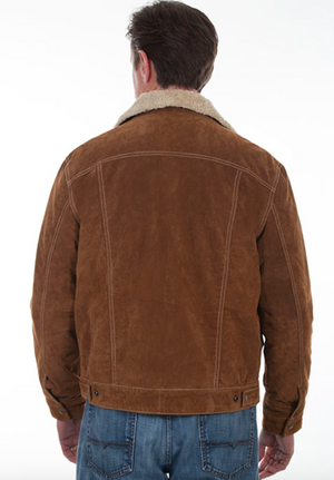 Men's Cafe Brown Suede Sherpa Lined Jean Style Jacket (DS)