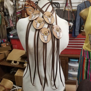 Lil Bee's Bohemian Tooled Leather Jumbo Bolo Necklaces