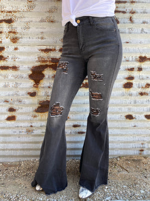 Raggedy Annie Distressed BLACK Denim Bell Bottom Jeans~ FINAL SALE