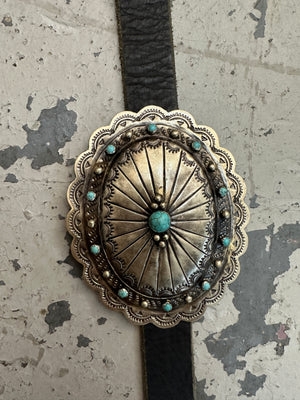 Authentic Turquoise & Black Onyx Etched Silver Concho Leather Belts