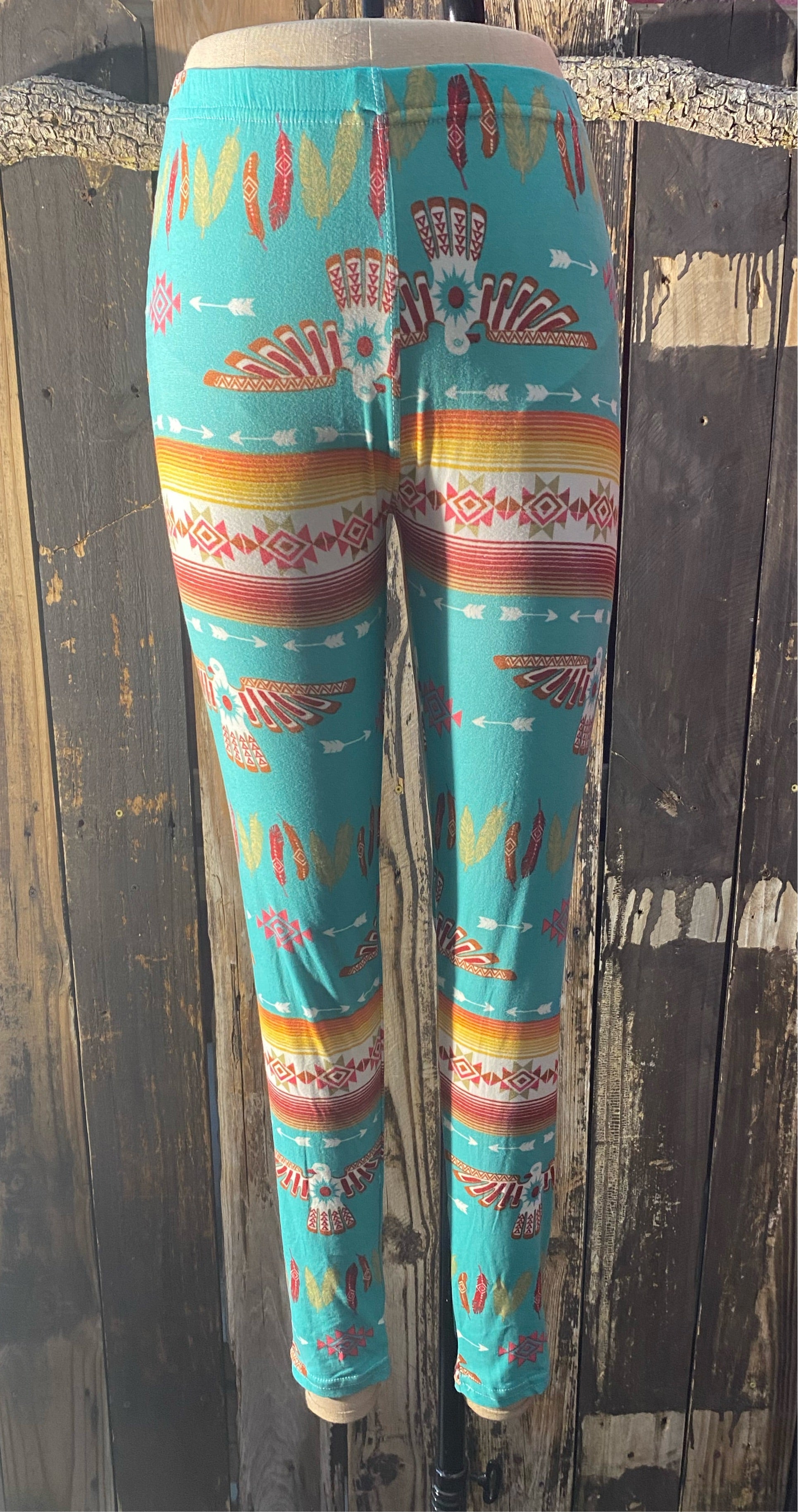 Teal Aztec and Eagles Leggings ~ Size S ~ Queen Bee’s Closet #552