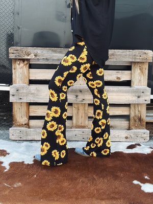 You're The Sunflower Floral Print Bell Bottom Flare Pants