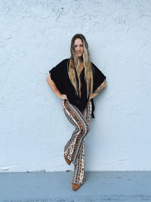 Band Of Gold Boho Floral Print Bell Bottom Flare Pants