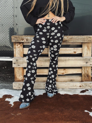 Blooming Daisy Print Bell Bottom Flare Pants