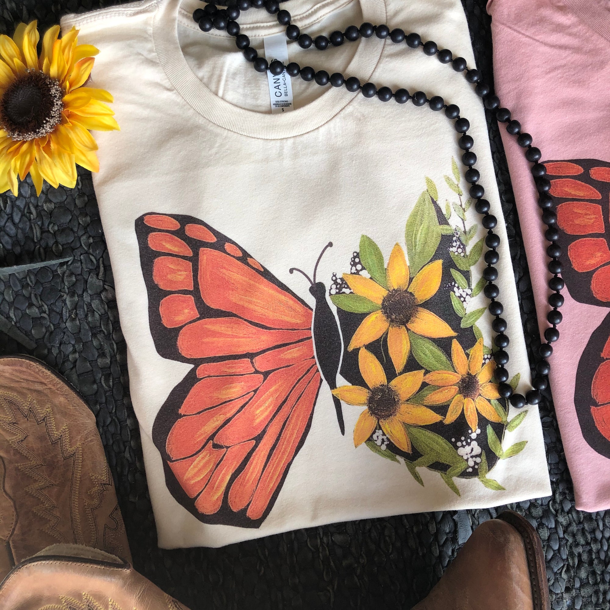 Retro Monarch Vintage Floral Butterfly Mama & Me Cream Graphic Tee (made 2 order) LC