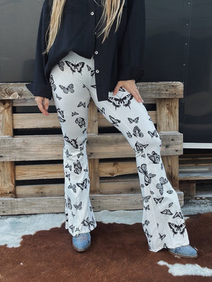 Butterfly Sugar Baby Butterfly Print  Bell Bottom Flare Pants