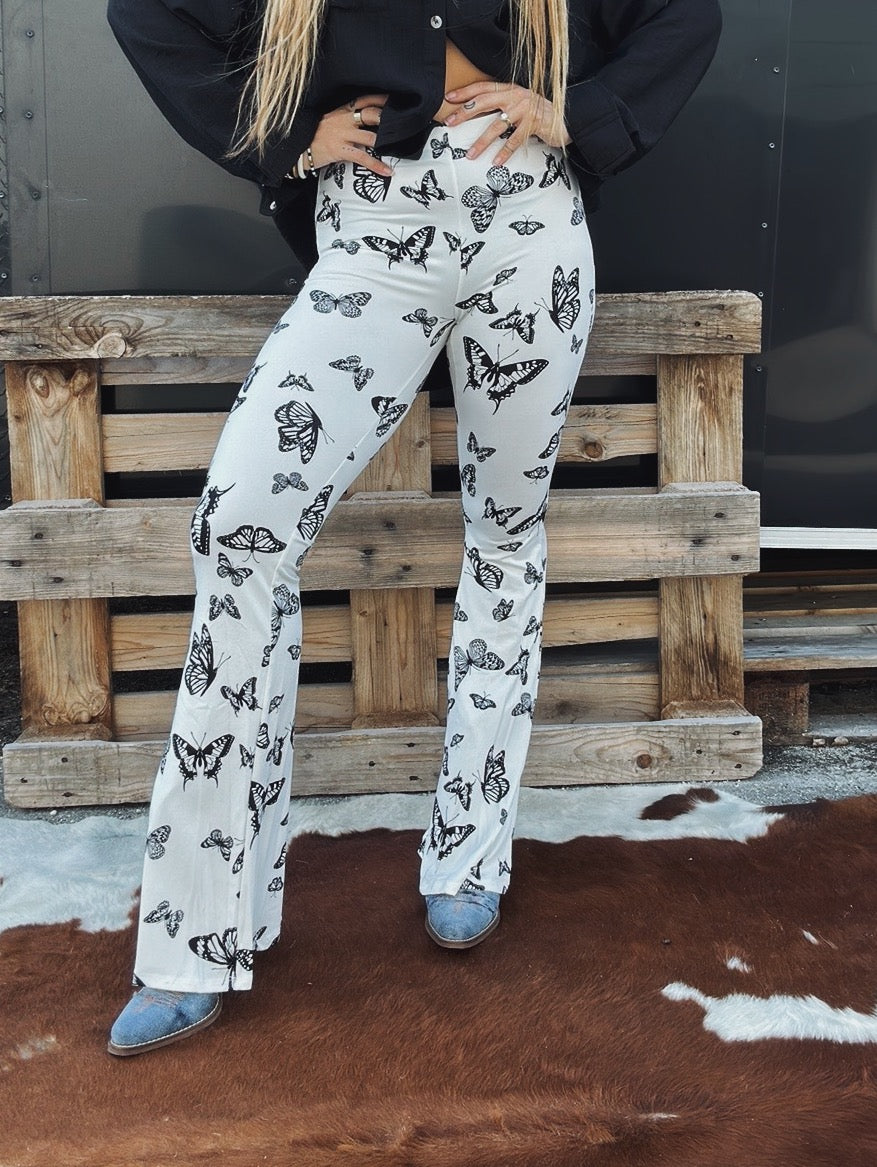 Butterfly Sugar Baby Butterfly Print  Bell Bottom Flare Pants