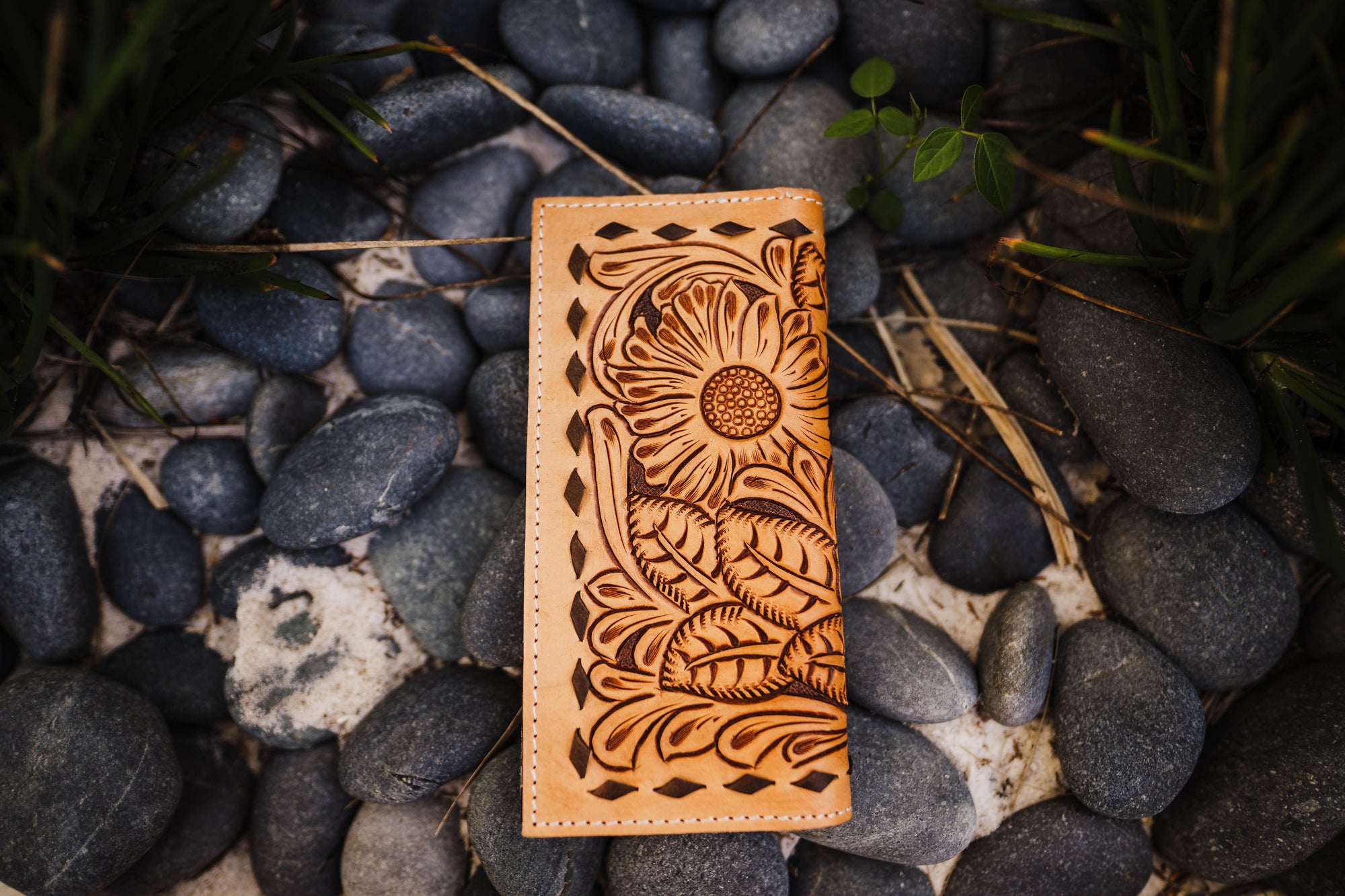 Sunflower Fields Tooled Leather Wallet