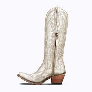 Nighthawk Champagne Metallic Leather Snip Toe Cowgirl Boots