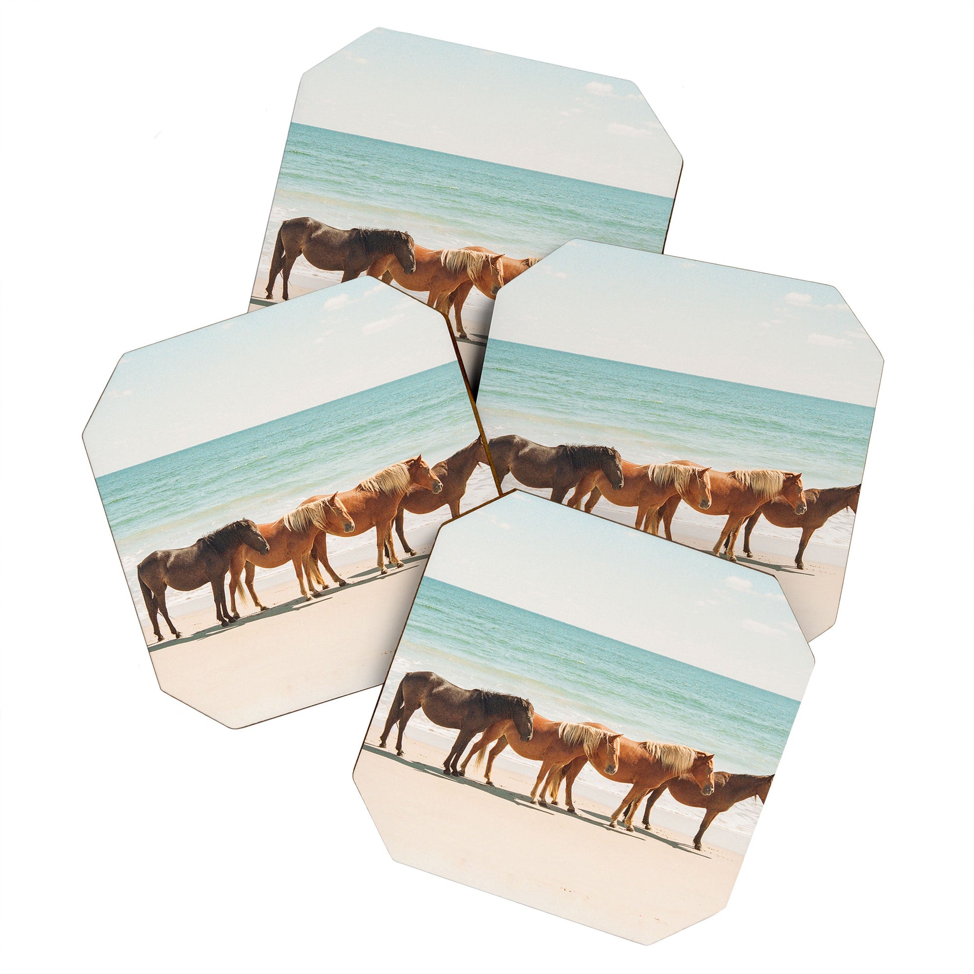 Summer Beach Horses 4 Piece Coaster Set (DS) DD