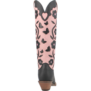 Goodness Gracious Baby Pink/Black Retro Floral & Butterfly Leather Knee High Boots (DS)