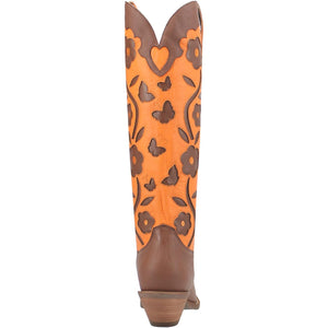 Goodness Gracious Brown/Orange Retro Floral & Butterfly Leather Knee High Boots (DS)