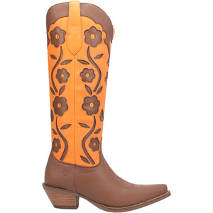Goodness Gracious Brown/Orange Retro Floral & Butterfly Leather Knee High Boots (DS)