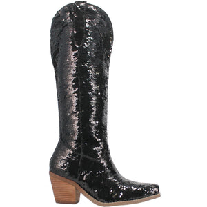 Dance Hall Queen Black Sequin Knee High Boots (DS)