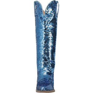 Dance Hall Queen Mermaid Ocean Blue Sequin Knee High Boots (DS)