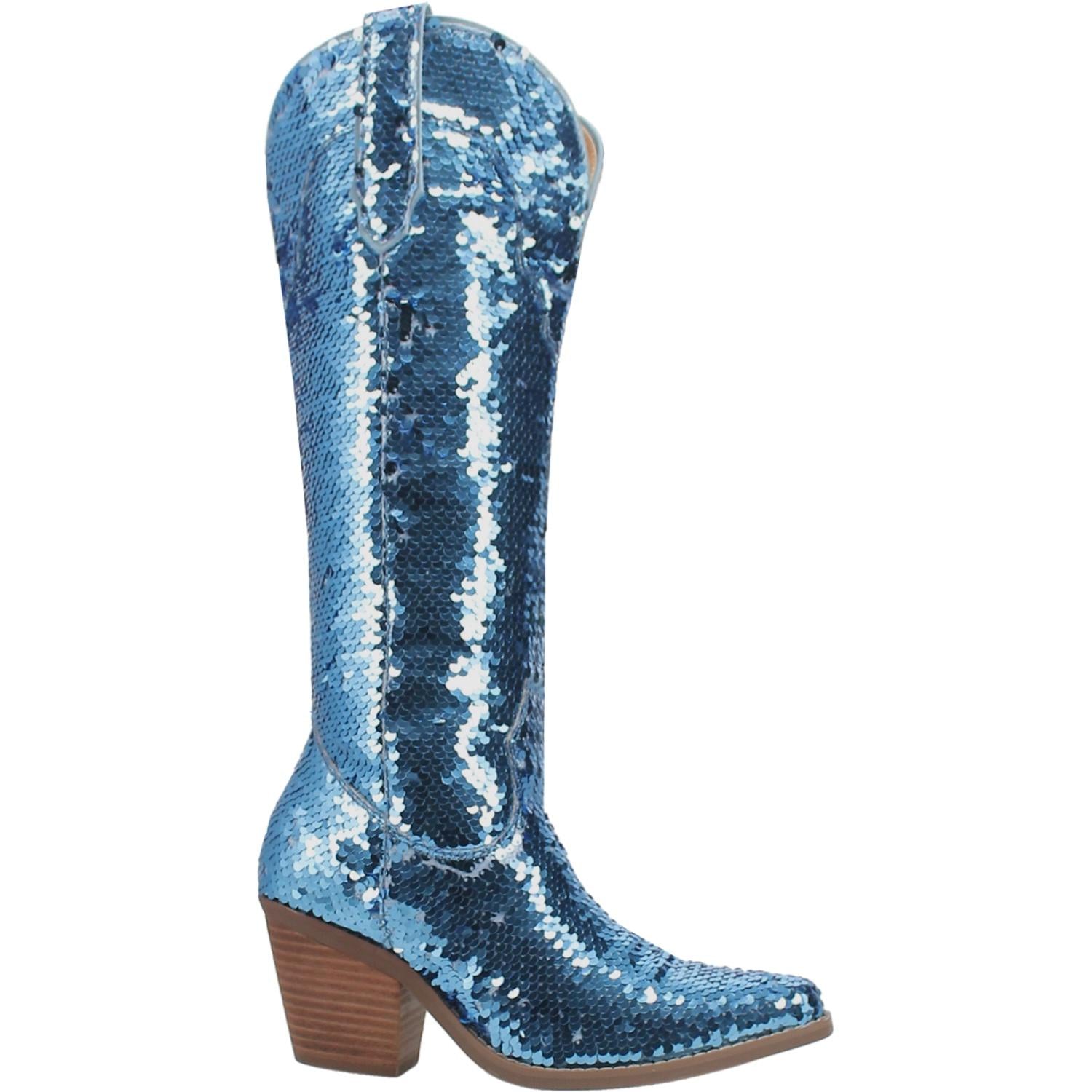 Dance Hall Queen Mermaid Ocean Blue Sequin Knee High Boots (DS)