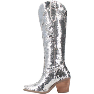 Dance Hall Queen Silver Sequin Knee High Boots (DS)
