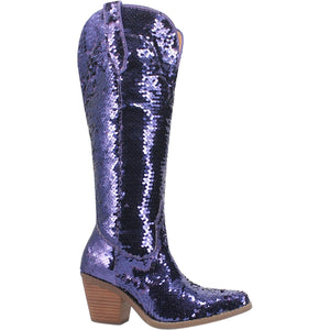 Dance Hall Queen Purple Sequin Knee High Boots (DS)