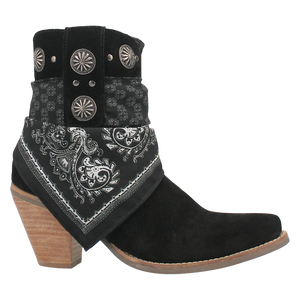 Bandida Black Suede Silver Concho Bandana Wrapped Booties (DS)