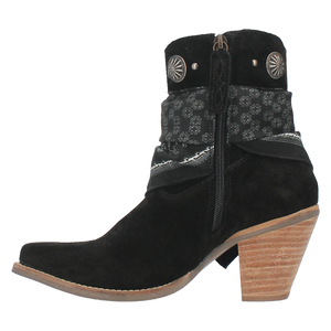 Bandida Black Suede Silver Concho Bandana Wrapped Booties (DS)