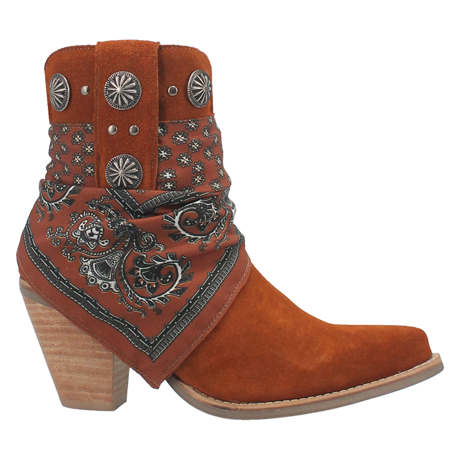 Bandida Brown Suede Silver Concho Bandana Wrapped Booties (DS)